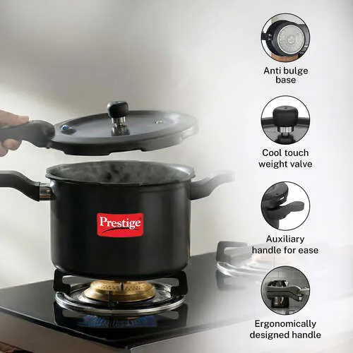  Prestige Svachh Hard Anodised Spillage Control Pressure Cooker, 5 L (Black) - Detail View